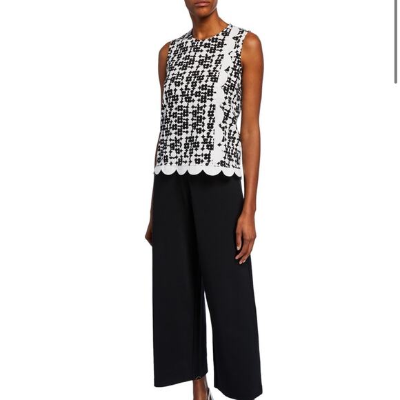 Joan Vass SET Mod-Print L Crewneck Shell w Scalloped Trim WITH matching M pants! - Picture 4 of 15